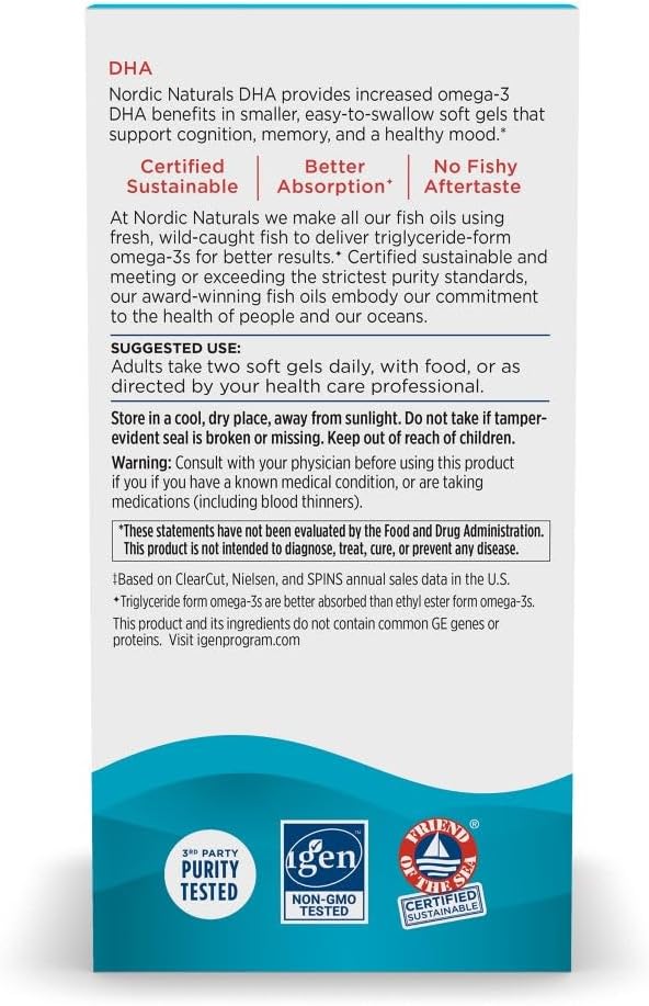 Nordic Naturals DHA, Strawberry - 180 Soft Gels - 830 mg Omega-3 - High-Intensity DHA Formula for Brain &amp; Nervous System Support - Non-GMO - 90 Servings