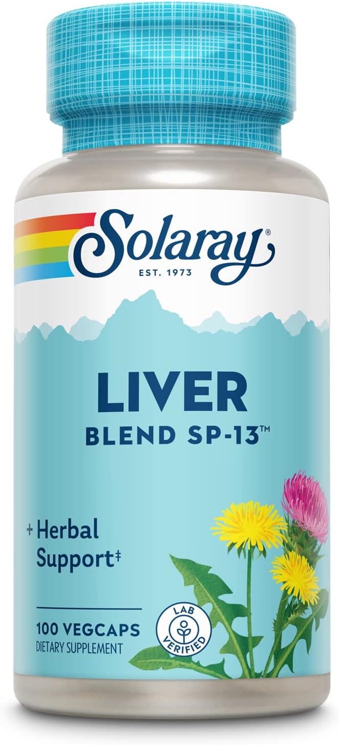 SOLARAY Liver Blend SP-13 - Traditional Herbal Support with Milk Thistle Extract, Dandelion Root, Burdock, Artichoke, Kelp, Peppermint and Trace Minerals - 60-Day Guarantee, 100 Servings, 100 VegCaps