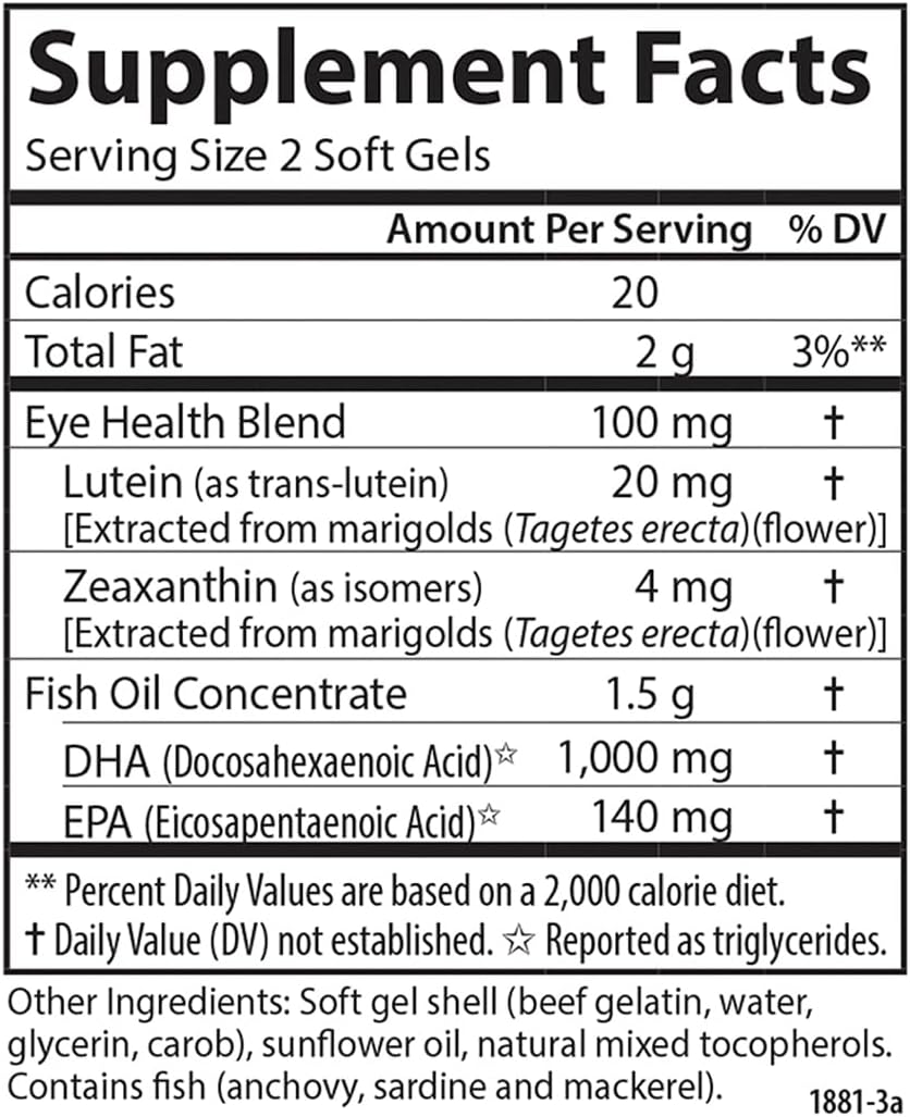 Carlson - Super DHA Plus Lutein, 1000 mg DHA + 20 mg Lutein, 60 Softgels