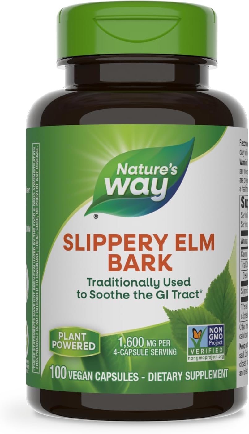 Nature&#39;s Way Slippery Elm Bark, Traditional Support to Soothe the GI Tract*, Vegan, 100 Capsules