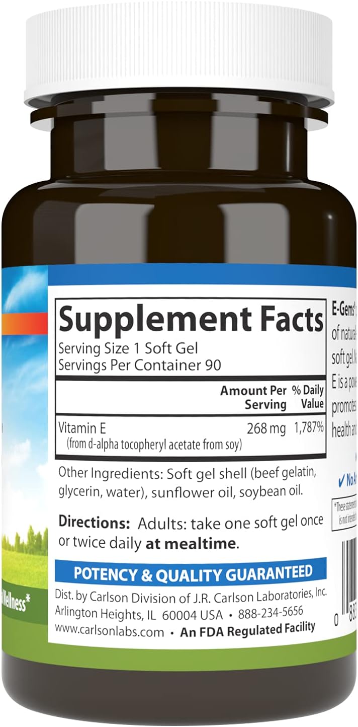 Carlson- E-Gems, 400 IU (268 mg), Heart Health &amp; Optimal Wellness, Antioxidant, 90 soft gels