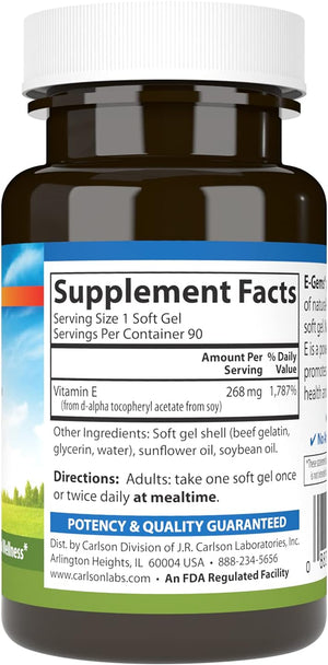 Carlson- E-Gems, 400 IU (268 mg), Heart Health & Optimal Wellness, Antioxidant, 90 soft gels