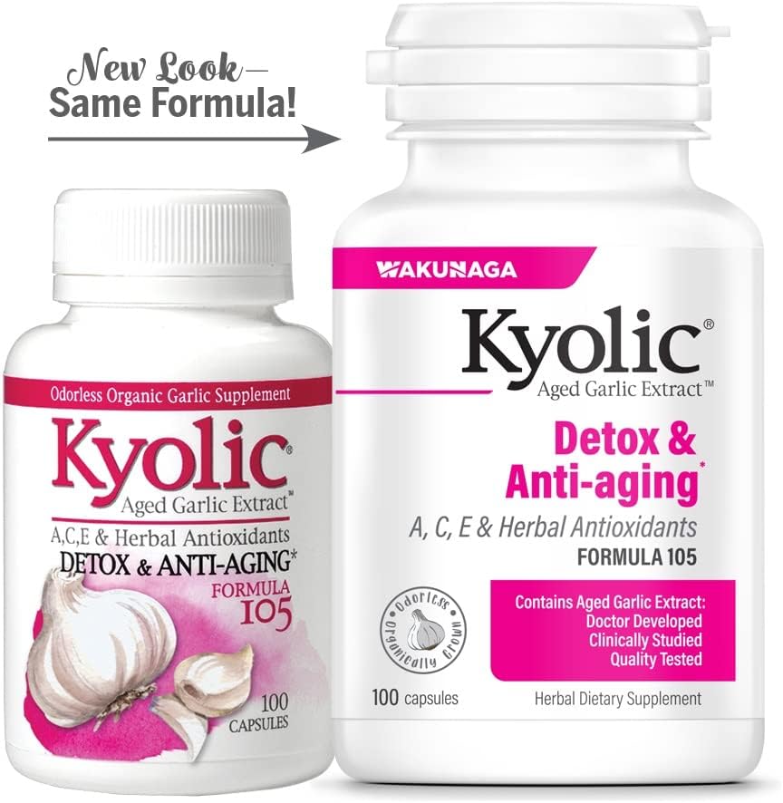 Kyolic Aged Garlic Extract Formula 105, Detox and Anti-Aging, 100 Capsules