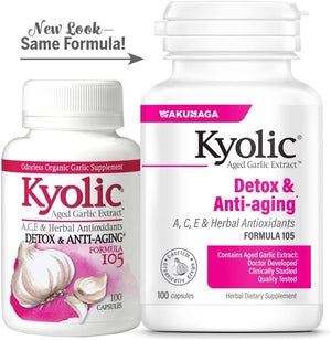 Kyolic Aged Garlic Extract Formula 105, Detox and Anti-Aging, 100 Capsules
