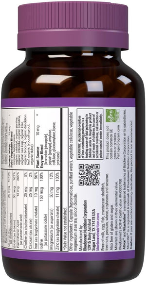Bluebonnet Nutrition Maxi One (with Iron), Whole Food Multiple, Enzymes, Energy, Vitality, Gluten & Dairy & Soy Free, Kosher, Vegetarian Friendly, Non-GMO, 2 Month Supply, Beige, 60 Count