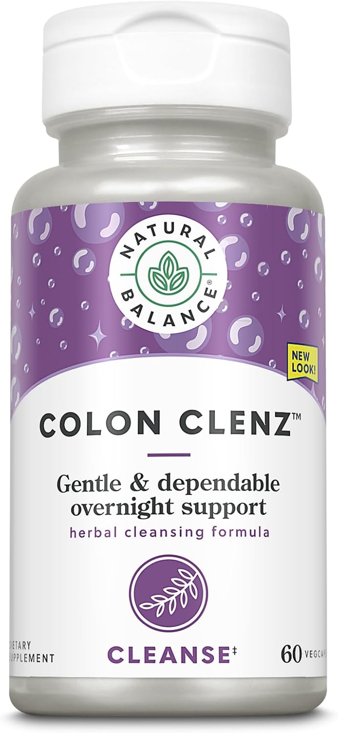 Natural Balance Colon Clenz | Herbal Colon Cleanse, Detox Cleanse, and Digestive Health Supplement - Gentle and Dependable Overnight Formula - 60-Day Guarantee (60 Servings, 60 VegCaps)