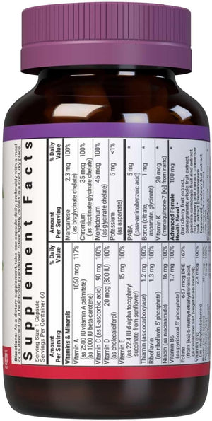 BlueBonnet Nutrition Ladies One Vegetable Capsule, Whole Food Multiple, K2, Organic Vegetable, Energy, Vitality, Non-GMO, Gluten Free, Soy Free, Milk Free, Kosher, 60 Vegetable Capsule