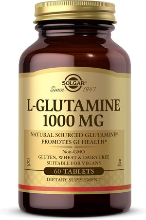 Solgar L-Glutamine 1000 mg, 60 Tablets - Natural Muscle Food - Promotes Gastrointestinal (GI) Health - Supports Brain Health - Non-GMO, Vegan, Gluten Free, Kosher - 30 Servings