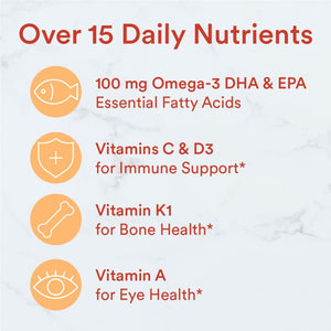 SmartyPants Kids Multivitamin Gummies: Omega 3 Fish Oil (EPA/DHA), Vitamin D3, C, Vitamin B12, B6, A, K & Zinc for Immune Support, Biotin, Gluten Free, Three Fruit Flavors, 120 Count (30 Day Supply