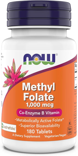 NOW Supplements, Methyl Folate 1,000 mcg, Metabolically Active Folate*, Co-Enzyme B Vitamin, 180 Tablets