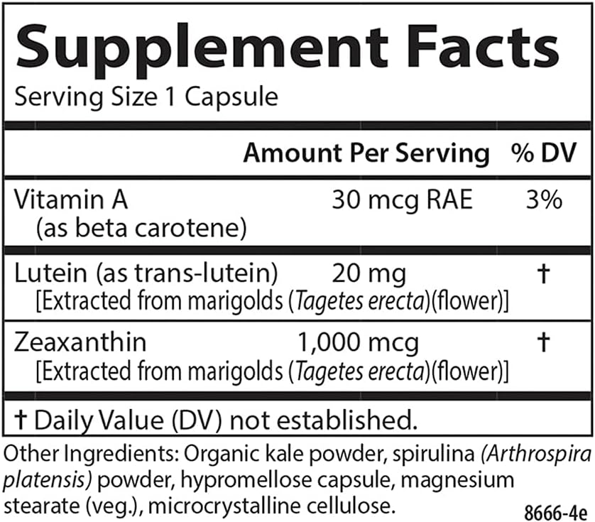Carlson - Lutein &amp; Greens, 20 mg, Vision Support &amp; Eye Function, Antioxidant, 60 Vegetarian Capsules
