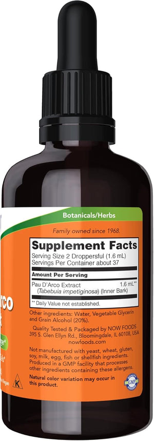 NOW Foods Supplements, Pau D'Arco Extract Liquid with Dropper, Free Radical Scavenger*, 2-Ounce