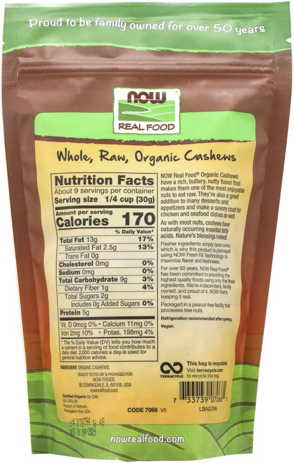 Cashews, Organic, Whole, Raw &amp; Unsalted