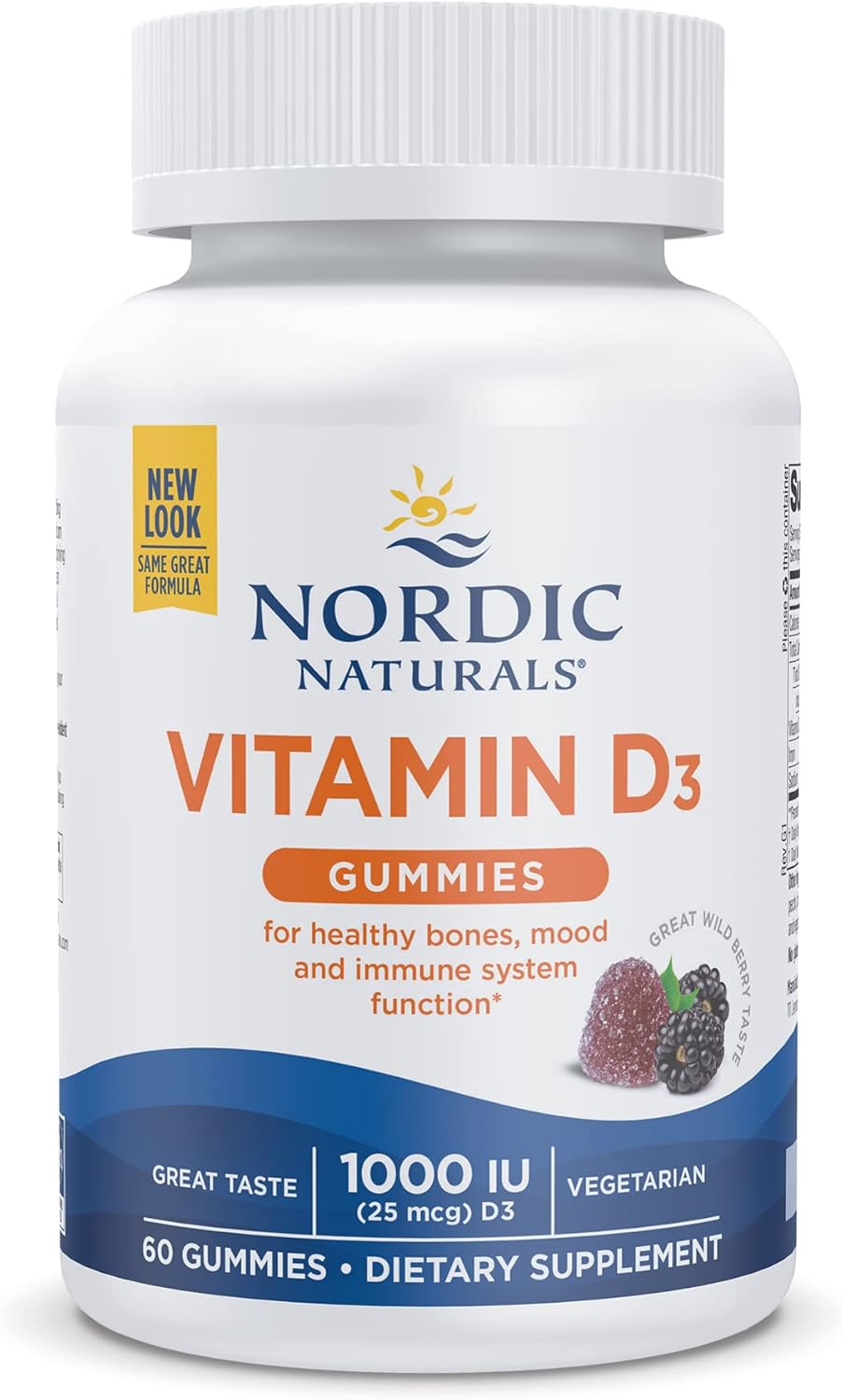 Nordic Naturals Vitamin D3 Gummies, Wild Berry - 60 Gummies - 1000 IU Vitamin D3 - Great Taste - Healthy Bones, Mood &amp; Immune System Function - Non-GMO - 60 Servings