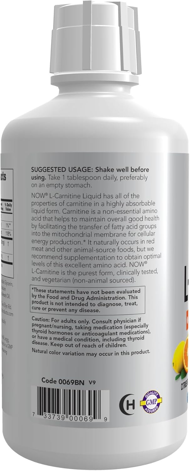 NOW Foods Sports L-Carnitine Liquid Citrus, 1000 mg, 32 fl oz
