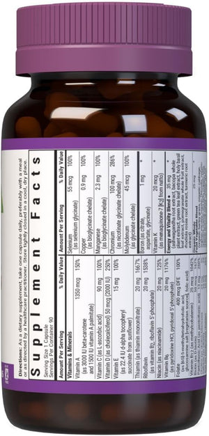 Bluebonnet Nutrition Maxi One (with Iron), Whole Food Multiple, Enzymes, Energy, Vitality, Gluten-Free, Kosher, Dairy-Free, Vegetarian Friendly, Soy-Free, Non-GMO, 90 Vegetable Capsule, 3 Month Supply, Beige