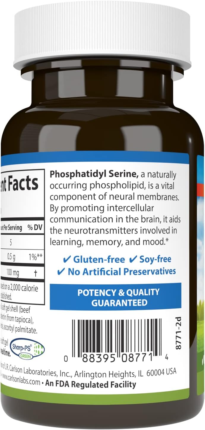 Carlson - Phosphatidyl Serine, 100 mg, Non-GMO, Brain Function, 90 Softgels