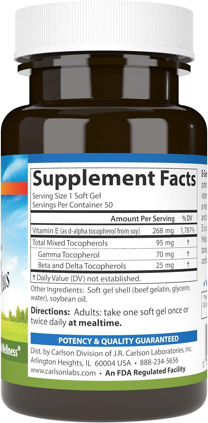 Carlson Labs E-Gems Plus Natural Vitamin E, 400 IU, 50 Softgels