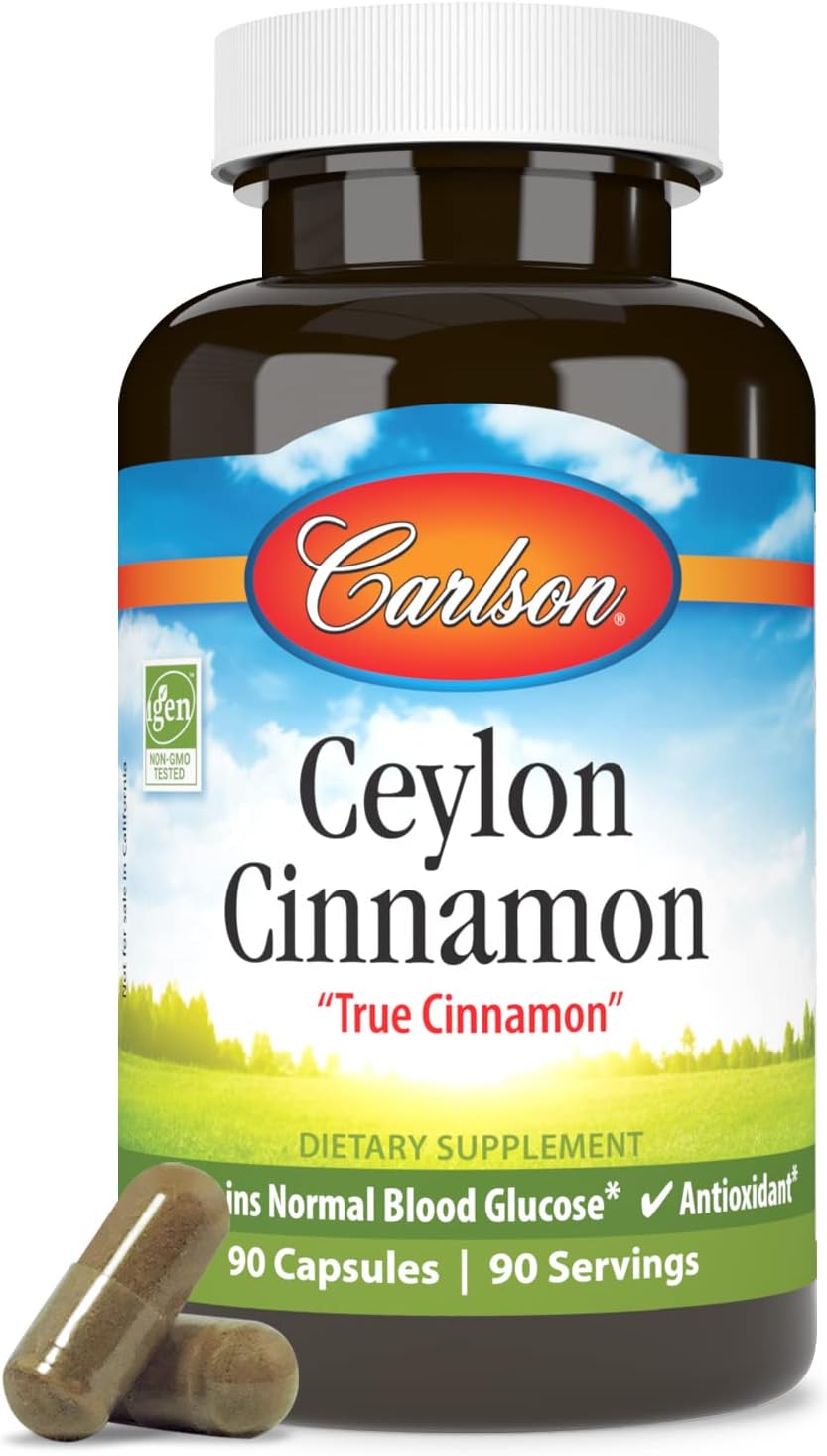 Carlson - Ceylon Cinnamon, Cinnamon Supplements, 500 mg, Cinnamon Extract Pills, Ceylon Cinnamon Capsules, 90 Capsules.