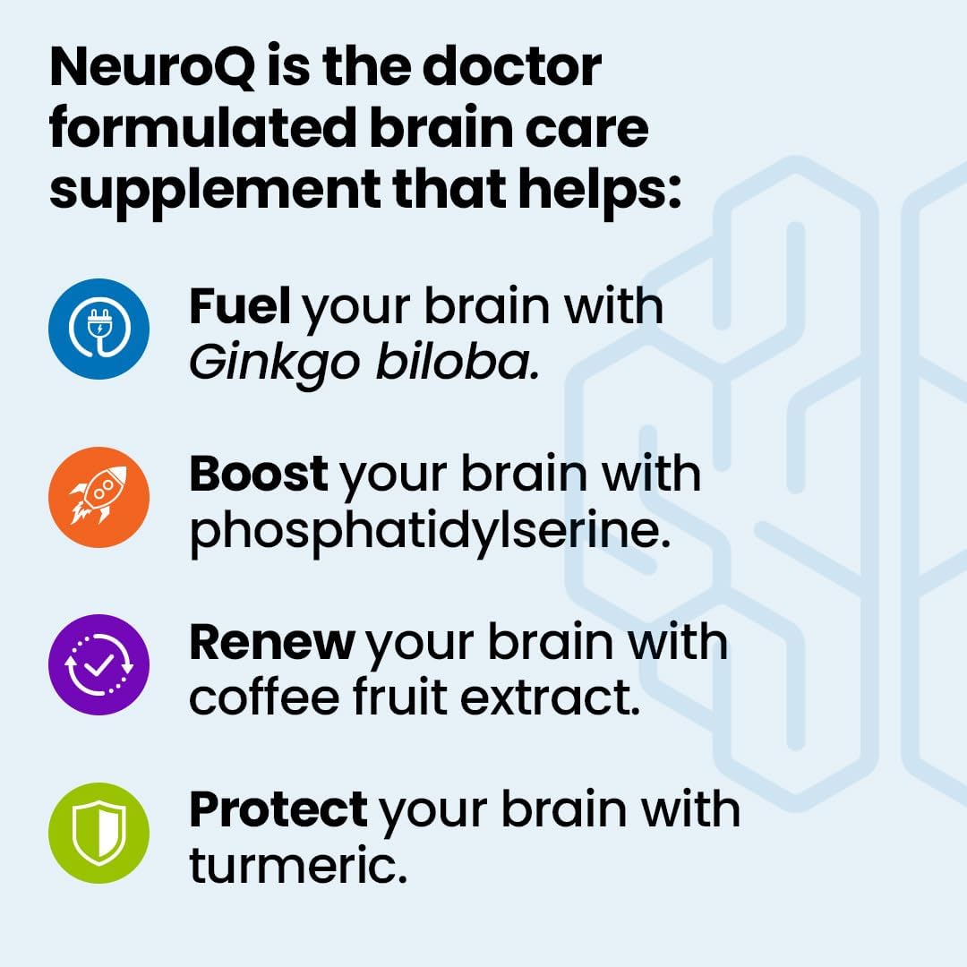 NeuroQ Memory &amp; Focus - Boosts Cognitive Performance &amp; Healthy Brain Function - Neuroprotective Formula by Dr. Dale Bredesen - Gotu Kola Ginkgo Phosphatidylserine Coffee Fruit &amp; Propolis - 60 Capsules
