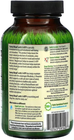 Irwin Naturals Sunny Mood with 5-HTP - 80 Liquid Soft-Gels - Supports Emotional Well-Being & Relaxation - 40 Servings