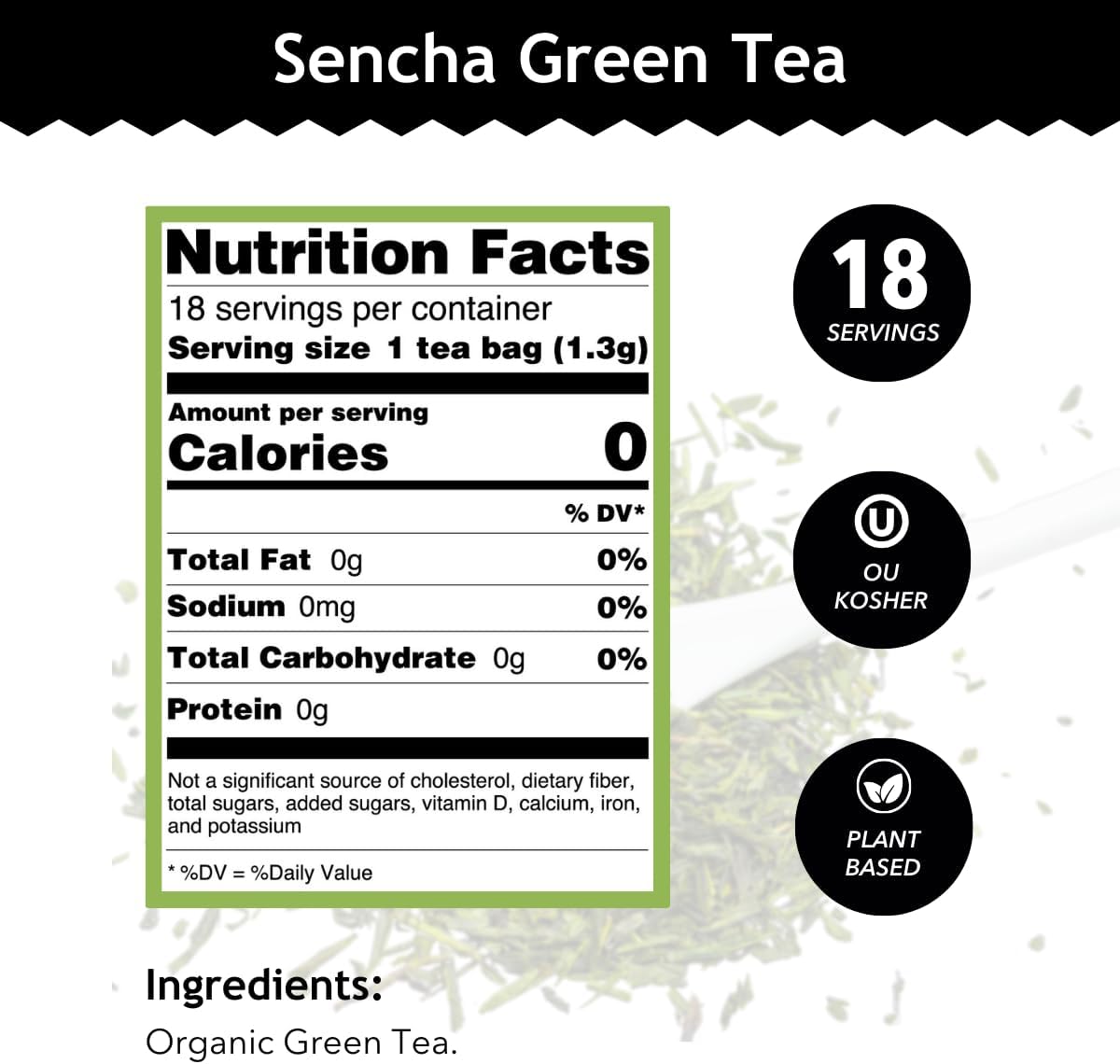 Buddha Teas - Organic Sencha Green Tea - For Health &amp; Wellbeing - Japanese Green Tea - With Antioxidants &amp; Minerals - Clean Ingredients - Caffeinated - OU Kosher &amp; Non-GMO - 18 Tea Bags