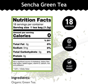 Buddha Teas - Organic Sencha Green Tea - For Health & Wellbeing - Japanese Green Tea - With Antioxidants & Minerals - Clean Ingredients - Caffeinated - OU Kosher & Non-GMO - 18 Tea Bags