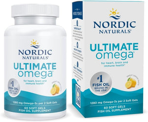 Nordic Naturals Ultimate Omega, Lemon Flavor - 60 Soft Gels - 1280 mg Omega-3 - High-Potency Fish Oil Supplement with EPA & DHA - Promotes Brain & Heart Health - Non-GMO - 30 Servings