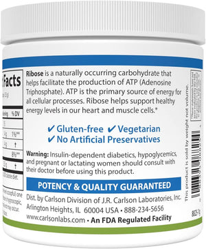 Carlson - Ribose, 100% Pure D-Ribose, Non-GMO, Energy Production, Muscle Recovery & Athletic Performance, 3.53 oz (100 g)