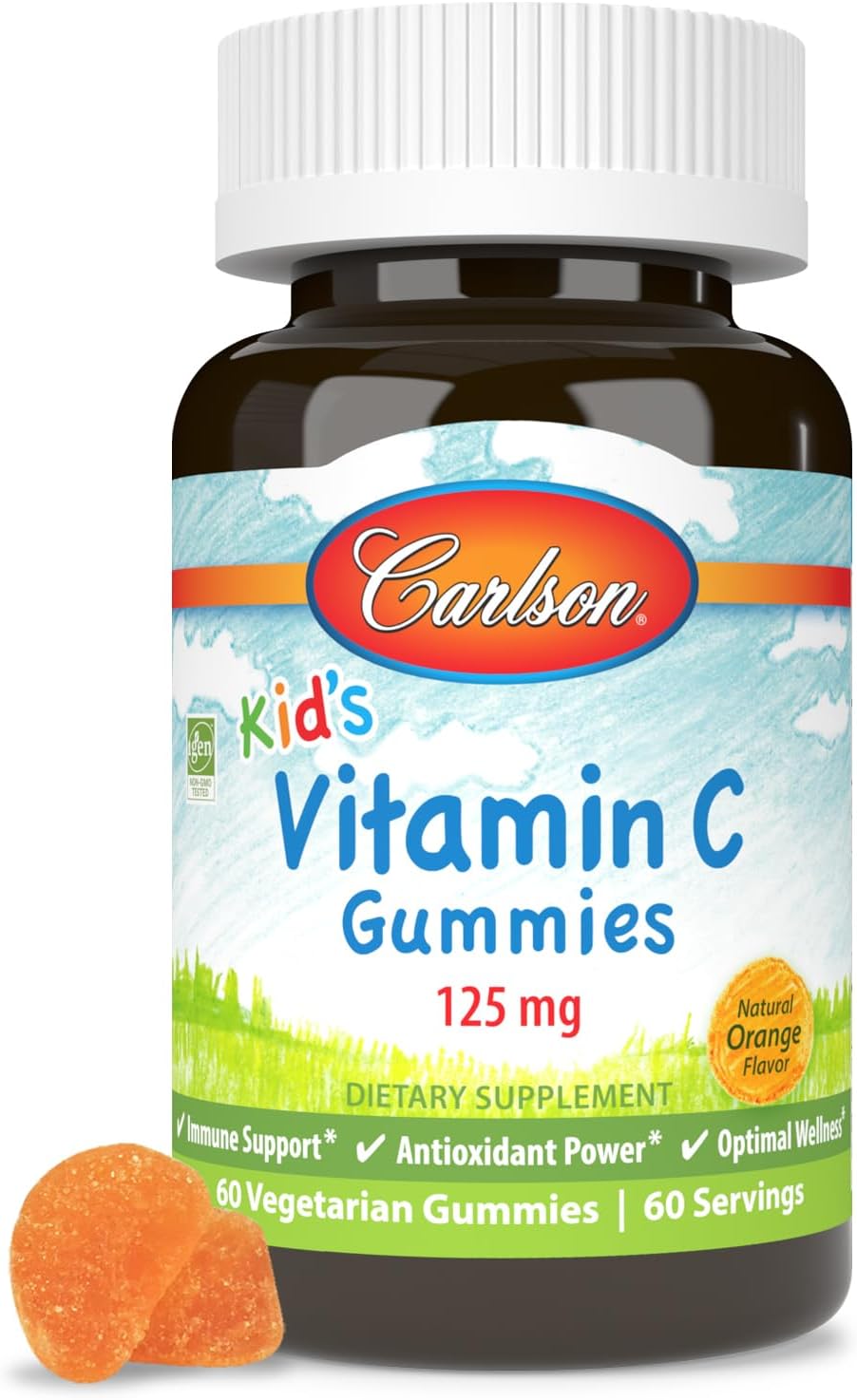 Carlson Kid&#39;s Vitamin C Gummies Natural Orange, 125 mg, 60 Vegetarian Gummies