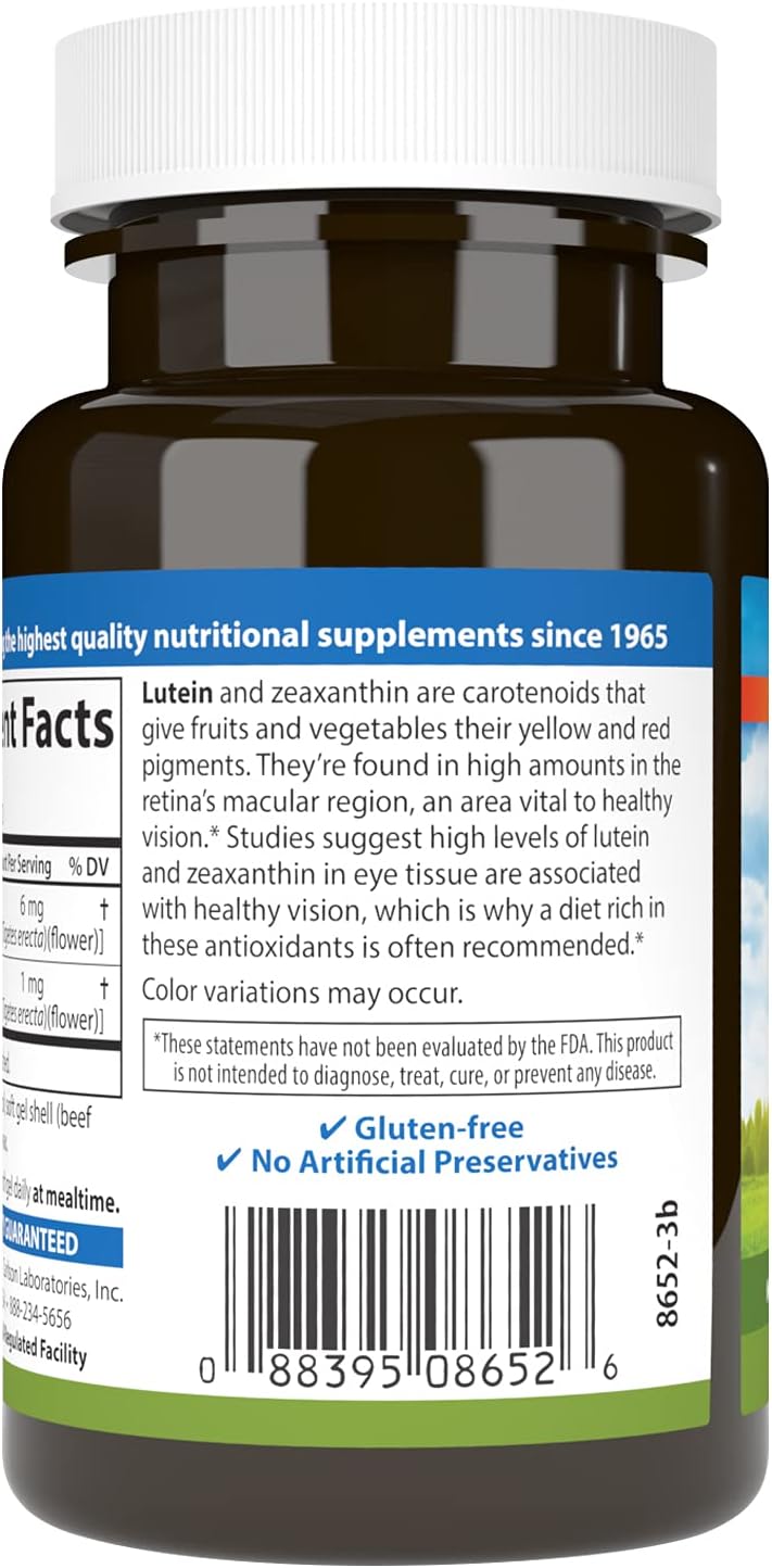 Carlson - Lutein, 6 mg, Healthy Vision &amp; Eye Function, Antioxidant, Lutein Supplements for Eyes, Eye Vitamins with Lutein &amp; Zeaxanthin, 180 Softgels