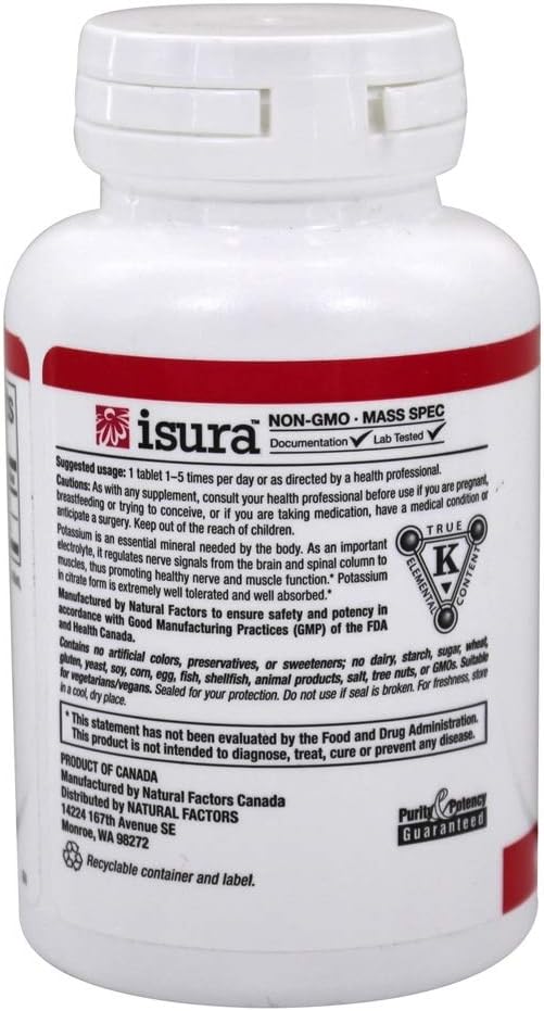 Natural Factors - Potassium Citrate 99mg, Supports Healthy Muscles, Nerves & Heart, 90 Tablets