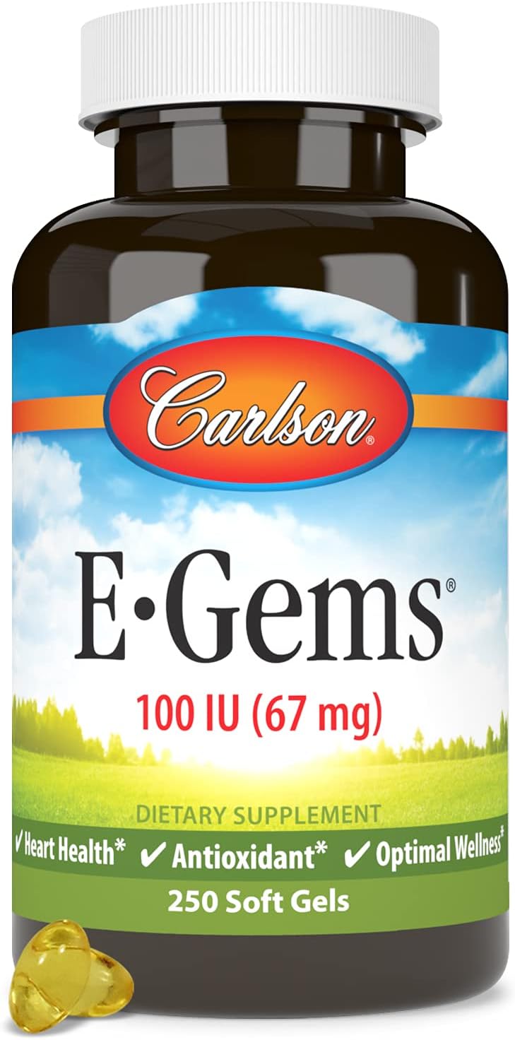 Carlson - E-Gems, 100 IU, Heart Health &amp; Optimal Wellness, Antioxidant, 250 soft gels