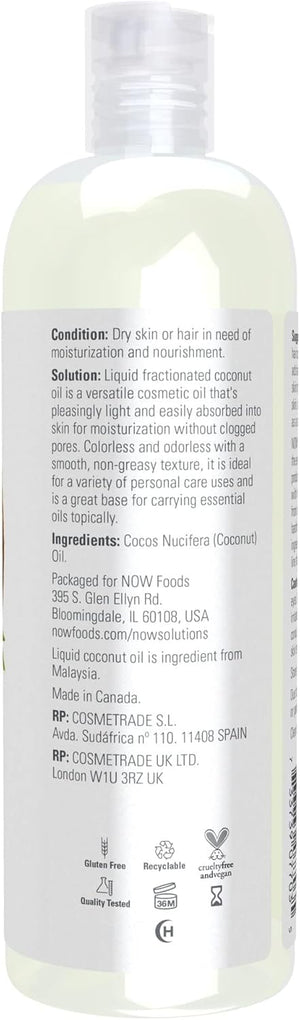 NOW Foods Solutions, Liquid Coconut Oil, Light and Nourishing, Promotes Healthy-Looking Skin and Hair, 16-Ounce