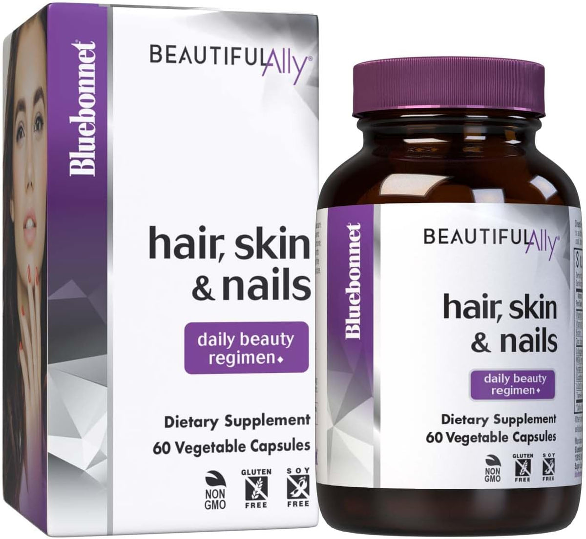 Bluebonnet Nutrition Beautiful Ally Hair, Skin &amp; Nails, Hydrolyzed Collagen from Grass Fed Cows, Collagen Peptides Type 1 &amp; 3, Non GMO, Gluten Free, Soy Free, Milk Free, Kosher, 60 Vegetable Capsules
