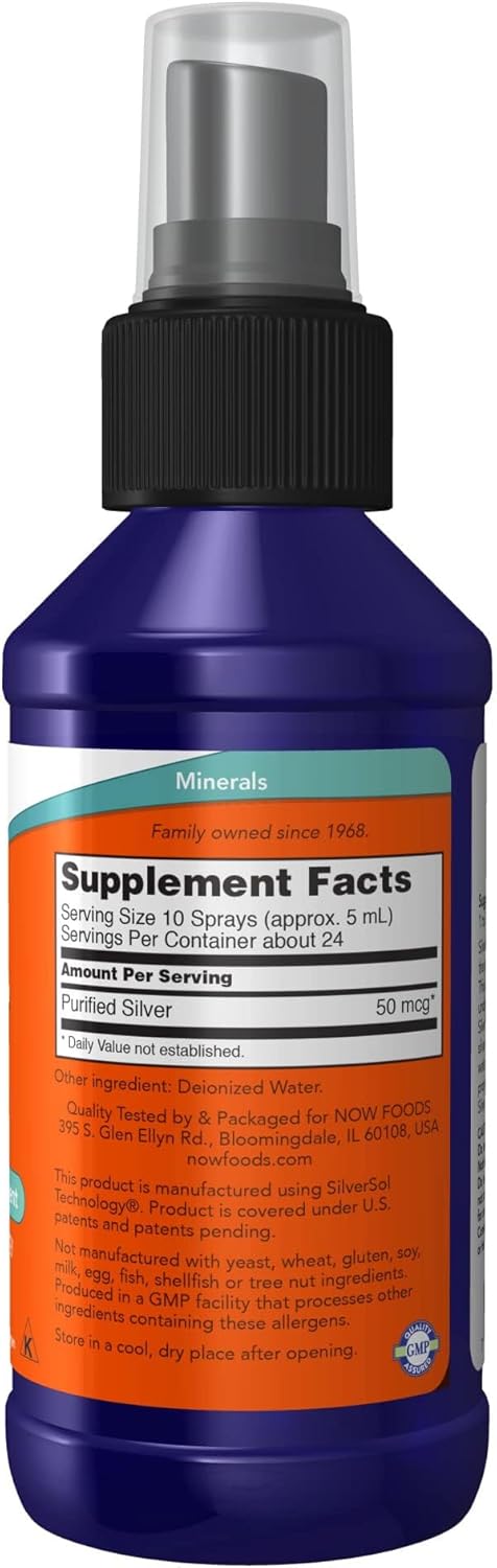 NOW Foods Supplements, Silver Sol 10 PPM with Elemental Silver and Deionized Water, Liquid, 4-Ounce