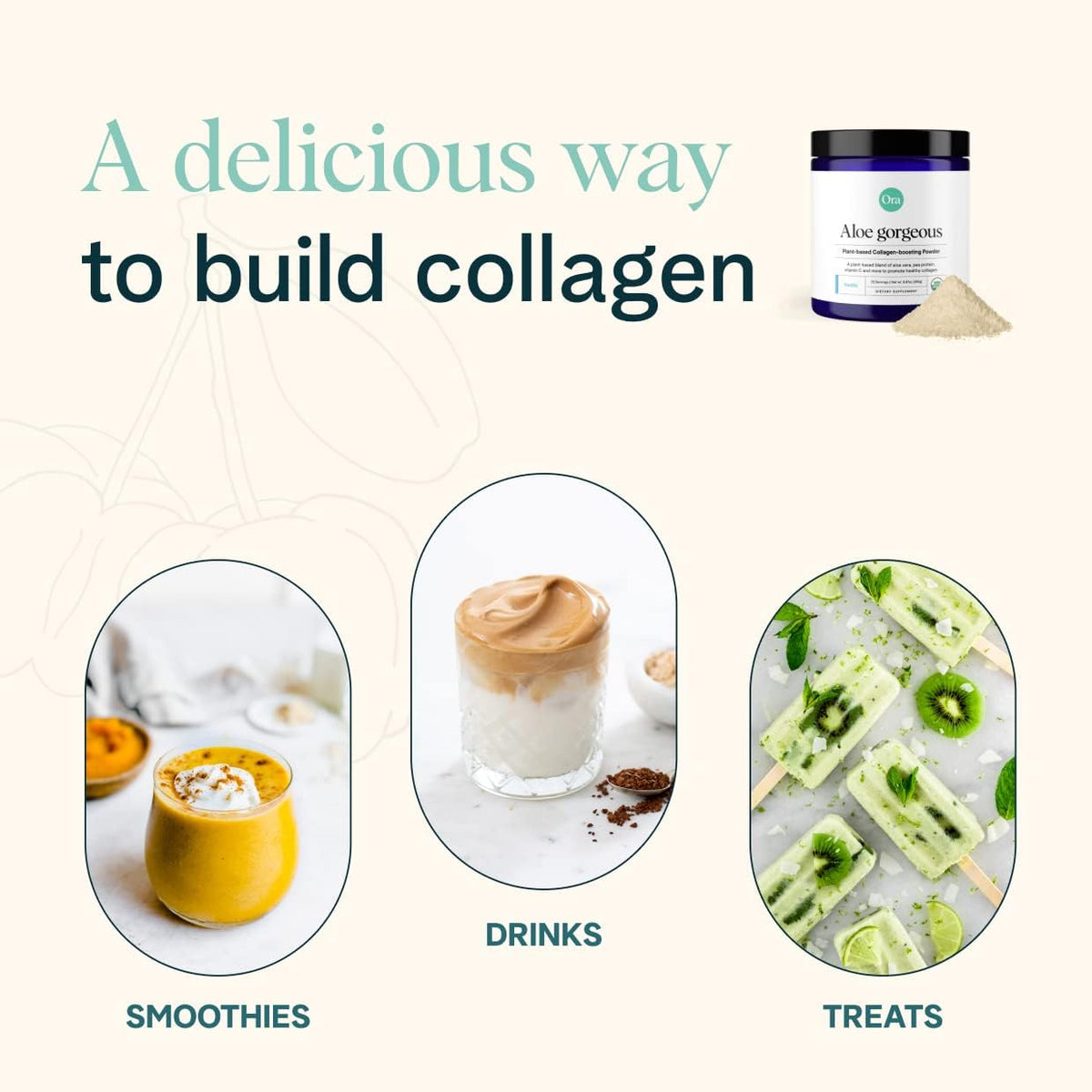 Ora Organic Vegan Collagen-Boosting Powder for Women and Men - Hair, Skin, & Nails Support - Bamboo Silica, Plant-Based Protein, Organic Vitamin C, Aloe Vera - Vanilla Flavor, 20 Servings
