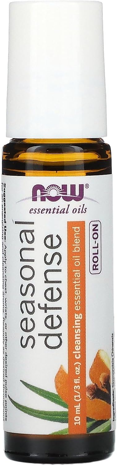 NOW Foods Essential Oils, Seasonal Defense Roll On, Non-GMO Project Verified, Cleansing Blend, Steam Distilled, Topical Aromatherapy, 10-mL