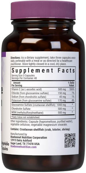 Bluebonnet Nutrition Glucosamine Chondroitin & MSM, Glucosamine, Bone & Joint Health*, Non-GMO, Gluten-Free, Soy-Free, Dairy-Free, 120 Vegetable Capsules, 40 Servings
