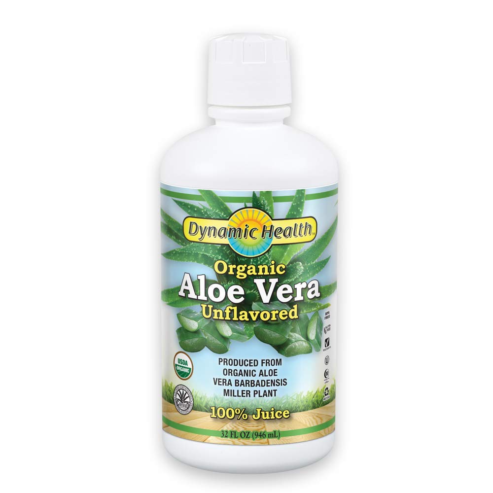 Dynamic Health Organic Aloe Vera Juice, No Additives, Digestive Support, Antioxidant Supplement, Vegan, Gluten Free, Non-GMO, 32 Fl oz