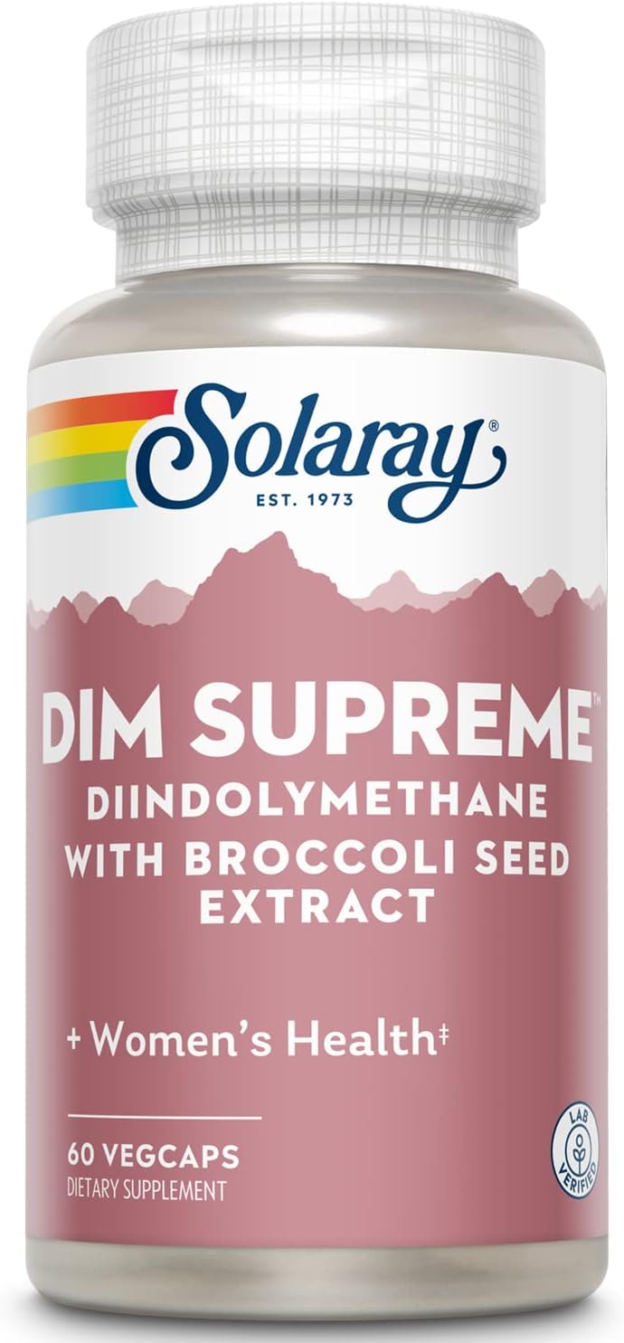 SOLARAY DIM Supreme - DIM Supplement 100mg - Diindolylmethane DIM Complex with Broccoli Seed Extract and Bioflavonoids - Women&#39;s Health and Balance Support - 60-Day Guarantee - 60 Servings, 60 VegCaps
