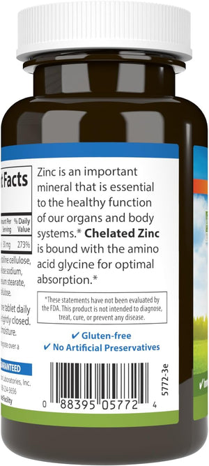 Carlson Chelated Zinc 30 mg – Zinc Glycinate Chelate Supplement – Superior Absorption, Immune & Enzyme Support, Antioxidant, 250 Tablets