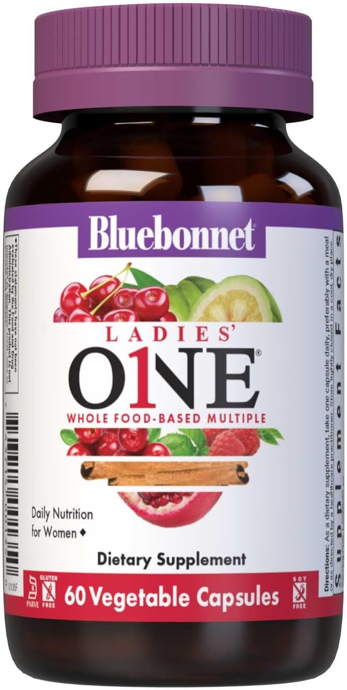 BlueBonnet Nutrition Ladies One Vegetable Capsule, Whole Food Multiple, K2, Organic Vegetable, Energy, Vitality, Non-GMO, Gluten Free, Soy Free, Milk Free, Kosher, 60 Vegetable Capsule