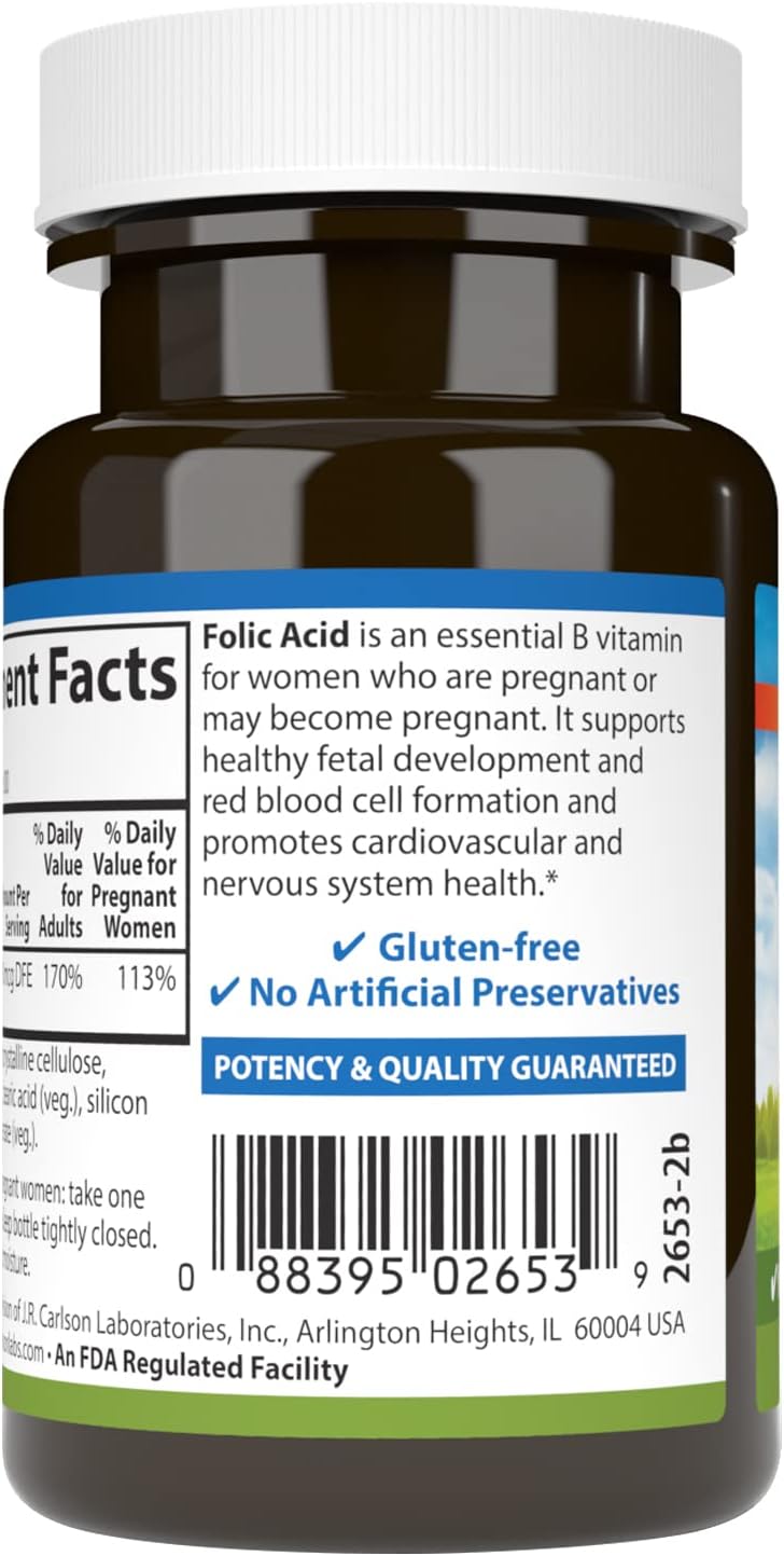 Carlson - Folic Acid, 400 mcg, Provides Important Prenatal Support, Fetal Development, 300 Tablets