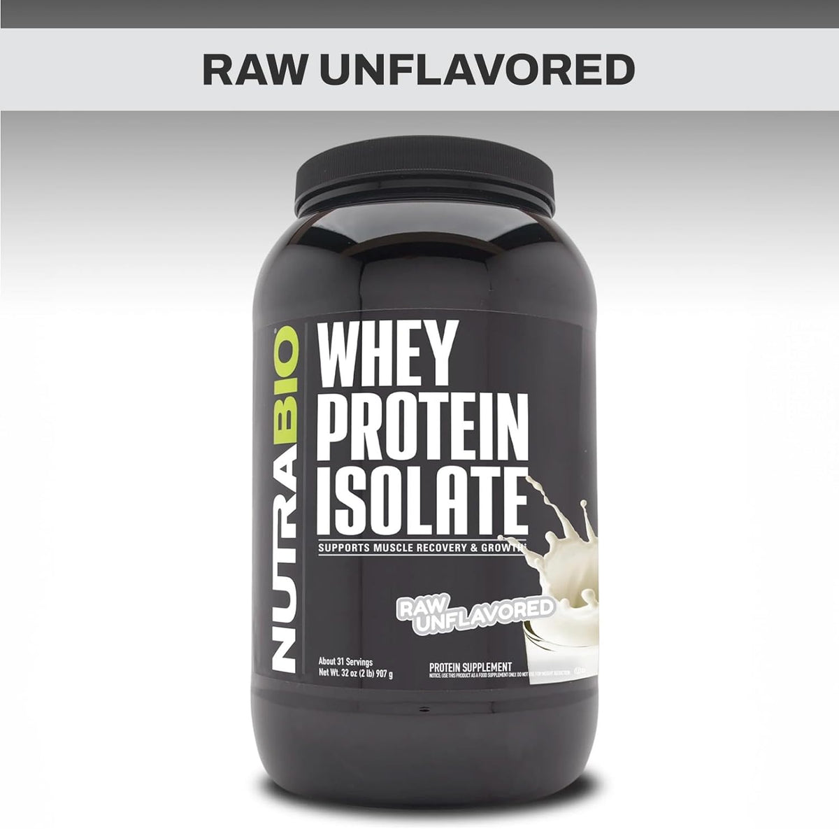 NutraBio 100% Whey Protein Isolate Protein Powder – 25g Protein with Complete Amino Acid Profile, Non-GMO, Soy and Gluten Free, Low Carb and Low Calorie Whey Protein Powder - Raw Unflavored - 2 Lbs.
