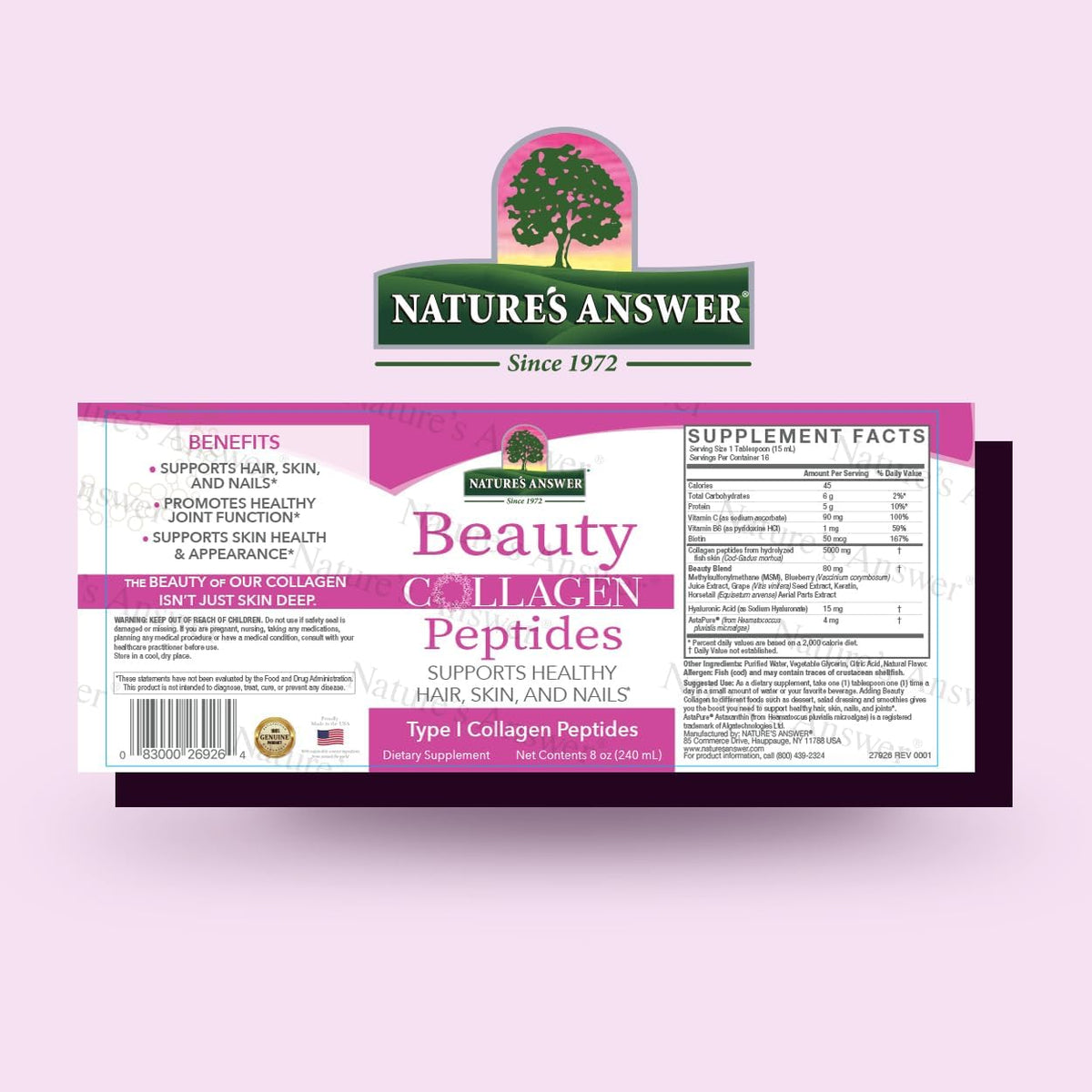 Nature&#39;s Answer Beauty Collagen Peptides 8 Fluid Ounces | Hair, Skin &amp; Nail Support | Gluten-Free | Alcohol-Free | Non-GMO | Cruelty-Free | Single Count