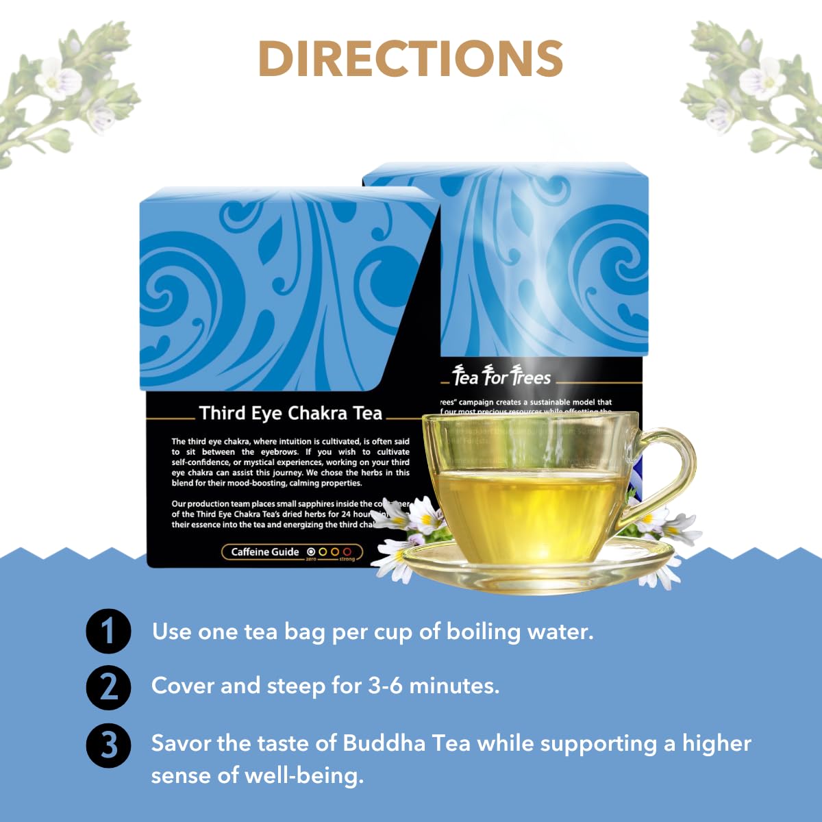 Buddha Teas - Third Eye Chakra Tea - Organic Herbal Tea - For Insight &amp; Intuition - With Eyebright, Spearmint, Star Anise &amp; Sapphire Essence - 100% Kosher &amp; Non-GMO - 18 Tea Bags