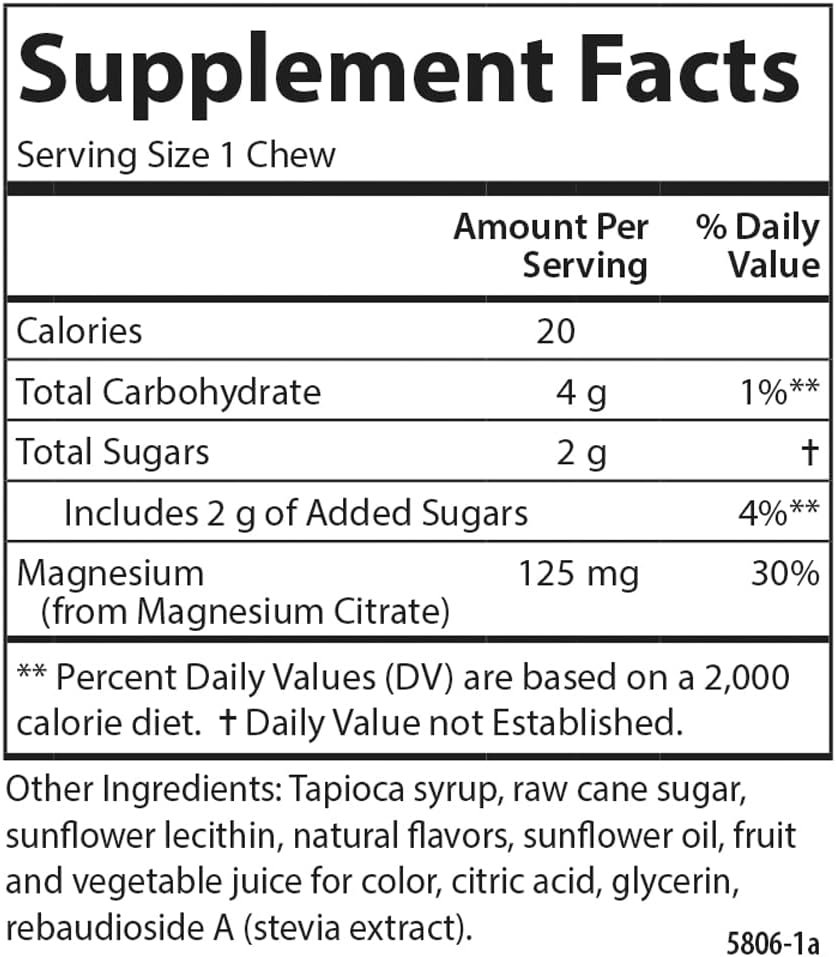 Carlson Magnesium Soft Chews 125 mg Highly Absorbable Muscle Relaxation & Overall Health - Berries & Creme Flavor - 40 Vegetarian Soft Chews
