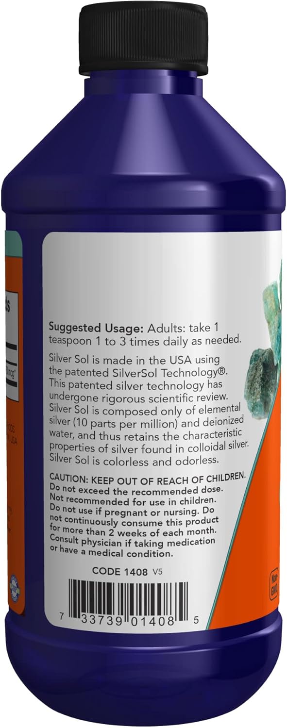 NOW Foods Supplements, Silver Sol 10 PPM with Elemental Silver and Deionized Water, Liquid, 8-Ounce