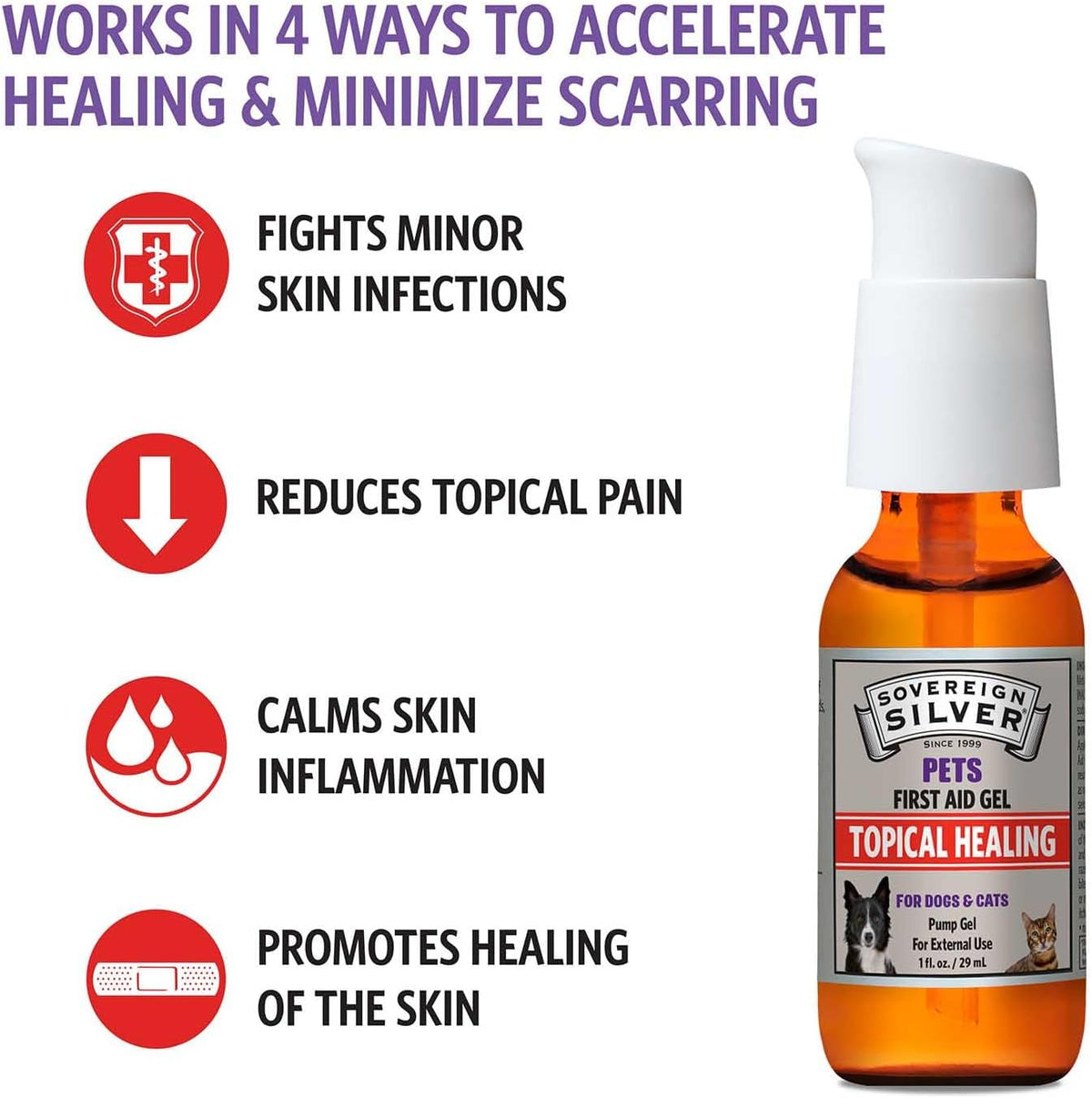 Sovereign Silver First Aid Gel for Pets - Topical Healing for Dogs and Cats, 1oz Pump Gel